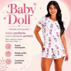 Pijama Baby Doll Feminino Estampado Fresquinho Roupa de Dormir