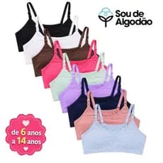 Kit Sutiã Algodão Infantil Juvenil Nadador Cotton Menina Moça de 06 a 14 anos