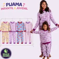 Pijama Infantil Inverno Peluciado Brilha no Escuro Fleece Menina Manga Comprida Tamanho 2 ao 14 Anos