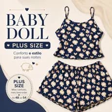 Pijama Baby Doll Plus Size Feminino Estampado Alcinha Fresquinho Roupa de Dormir