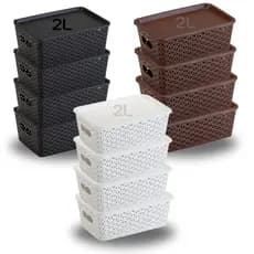 Kit 1, 2, 3 ou 4 Cesto Caixa 2l Organizadora c/ Tampa Rattan Empilhável
