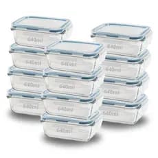 Kit 2, 4, 6, 8, 10 ou 12 Potes Hermético Vidro Retangular 640ml Marmita 4 Travas Papinha
