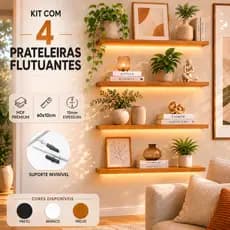 Kit 4 Prateleiras Flutuantes MDF 60x10 Suporte Invisível Nicho Decorativo Sala Quarto Cozinha Escritório