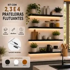 Kit 2 3 4 Prateleiras Flutuantes MDF 60x10 Suporte Invisível Nicho Decorativo Sala Quarto Cozinha Escritório