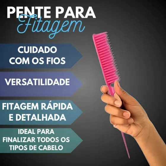 Pente de Fitagem 3 Fileiras Finalização Definição Capilar Cabelo Cacheado Crespos Ondulados