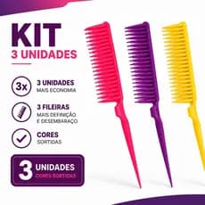 Kit Com 3 Pentes de Fitagem 3 Fileiras Cabelo Cacheado Crespos Ondulados Finalização Definição
