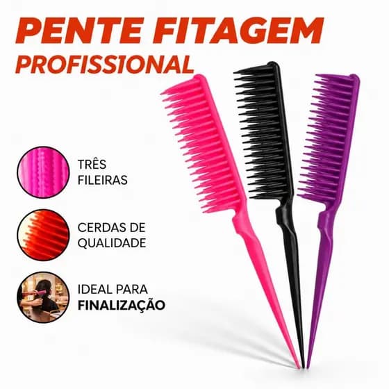 Kit Com 3 Pentes de Fitagem 3 Fileiras Cabelo Crespos Cacheados Ondulados Finalização Definição