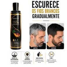 Shampoo Tinta de Cabelo Escureça Seus Fios Gradualmente Shampoo 3x1 Cabelo e Barba Efeito Natural