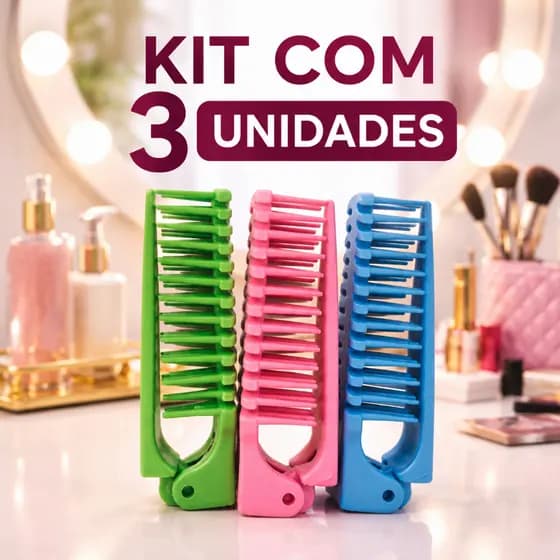 Kit 3 Pente Escova Dobrável Fitagem 5Fileiras Cachos Definidos Finalização Cabelo Cacheado Definição