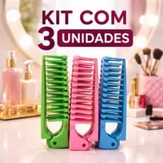 Kit 3 Pente Escova Dobrável Fitagem 5Fileiras Cachos Definidos Finalização Cabelo Cacheado Definição