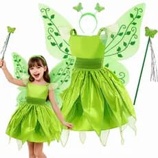 Fantasia Vestido Infantil Festa Aniversário Fada Sininho com Asa Tiara Varinha