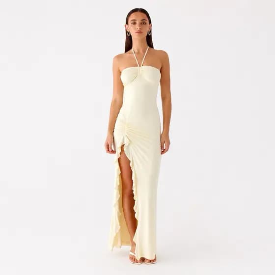 Vestido Halter Summer Longo com Fenda Babado Sereia Verão 2026  Lançamento/ Eventos e Festas