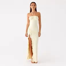 Vestido Halter Summer Longo com Fenda Babado Sereia Verão 2026  Lançamento/ Eventos e Festas