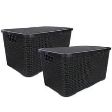 Kit C/ 2 Cesto - Caixa Organizadora Rattan 20 Litros - Preto
