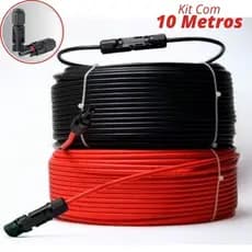 Kit Cabo Solar Fotovoltaico 6mm Vermelho e Preto 5, 10 ,15, 20 e 25 Metros Com e Sem Conector