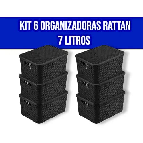 Kit 6 Organizadora Caixa decorativa 7 litros Rattan Caixa pequena Bonita com tampa