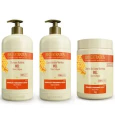 Kit Mel Shampoo, Condicionador, Banho de Creme Bio Extratus - 1L Preenchimento e Hidratação