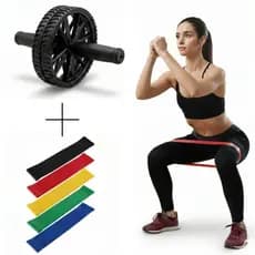 Kit Roda Abdominal + Elásticos para Exercicios Fisicos Equipamentos Fitness Saúde Academia Premium Sofisticado Emagrecer
