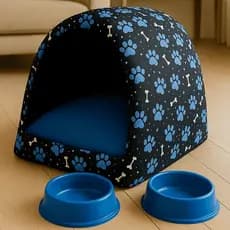 Kit Cama Iglu + almofada + 2 Comedouros Pet Cachorro e Gato P a G