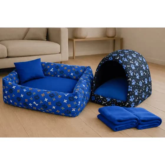 Kit Caminha Para Cachorro e Gato + Iglu + Duas Mantas | Travesseiro e Almofada de Brinde