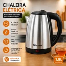 Chaleira Jarra Eletrica 1,8l Inox 220V e 127VFerve Agua café Chá Desligamento Automático Cozinha Comida Restaurante