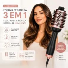 Escova Secadora Cabelo Profissional Bivolt Potente 1300W Modeladora Volumizadora Rapida Seca Escova