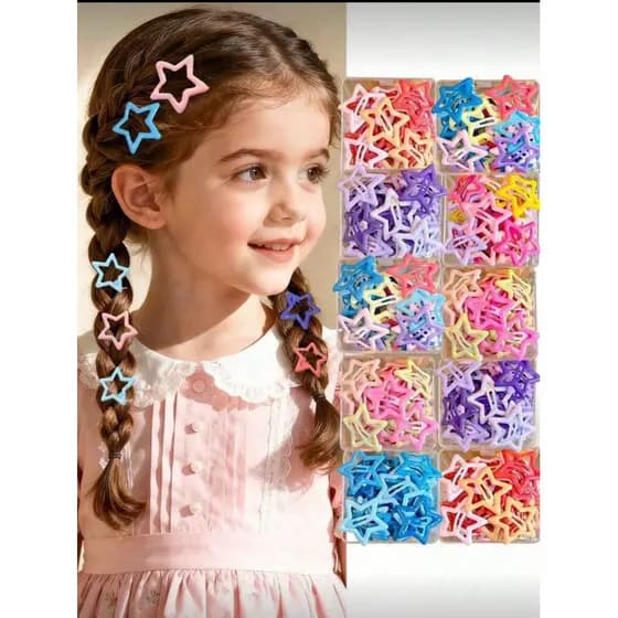 Kit 10/20/30 e 40 Presilhas Infantis Estrela – Coloridas ou Metalizadas | Cartela