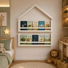 ESTANTE CASINHA INFANTIL 45CM BRANCA PORTA LIVROS MULTIFUNCIONAL PARA QUARTO INFANTIL DECORACAO E ORGANIZACAO