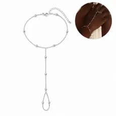 Pulseira Anel Indiana Banhada Prata Com Bolinhas Feminina