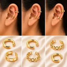 Kit 2 Brincos Piercing Fake Ear Cuff Feminino Banhado Ouro