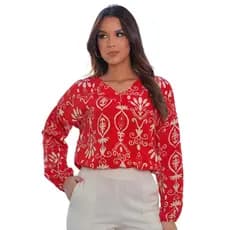 BLUSA DECOTE EM V MANGA LONGA