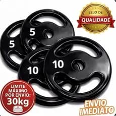 Par Anilhas emborrachadas de 10kg (2x10 kg) + Par Anilhas emborrachadas 5kg (2x5 kg) emborrachada Reforçada academia