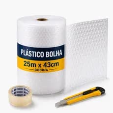 Plástico Bolha 25m x 43cm Bobina p/ Embalagem Mudança Proteção + Brinde Estilete e Fita Adesiva