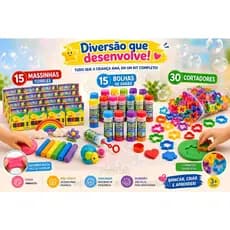 15 Massinha de Modelar + 15 Bolha de Sabão + 30 Cortador Molde Forminha Lembrancinha Infantil Festa Crianças