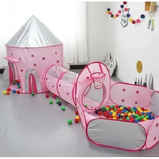 TOCA TÚNEL FOGUETE OU ASTRONAUTA 3 x 1 ROSA OU AZUL COM PISCINA DE BOLINHAS COM CESTA TOP REALEZA