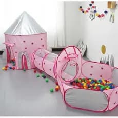 TOCA TÚNEL FOGUETE OU ASTRONAUTA 3 x 1 ROSA OU AZUL COM PISCINA DE BOLINHAS COM CESTA TOP REALEZA