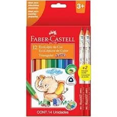 Lápis de Cor Triangular Jumbo 12 Cores + 2 Triangular Jumbo Grafite, Faber-Castell - CX 1 UN