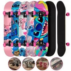 Skate Montado Infantil Stitch Até 70kg Completo Pronto Para Andar