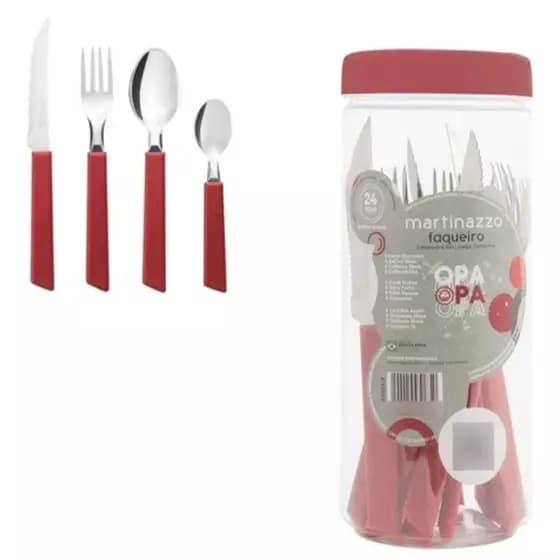 Jogo Faqueiro Inox Conjunto Talheres Cozinha 24 Peças + pote- jogo de talher