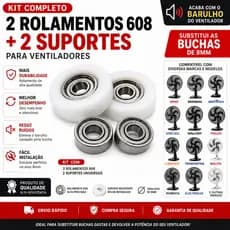 KIT SUPORTE + ROLAMENTO 608 P/VENTILADOR ARNO - MONDIAL - CADENCE - MALLORY SUBISTITUA AS BUCHAS DE 8MM.