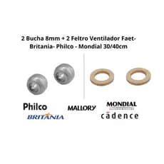Bucha e Feltro P/ Ventilador Mondial, Britânia, Mallory, Faet e Cadence ou Arno kit c/ 2