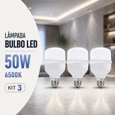 Kit 3 Lâmpada Led Super Bulbo 50w 6500k Branco Frio Bivolt 110v 220v E27 Econômica Branca Potente