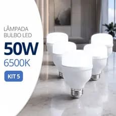Kit 5 Lâmpada Led Bulbo 50w 6500k Branco Frio Bivolt 110v 220v E27 Alta Potencia Forte Garagem
