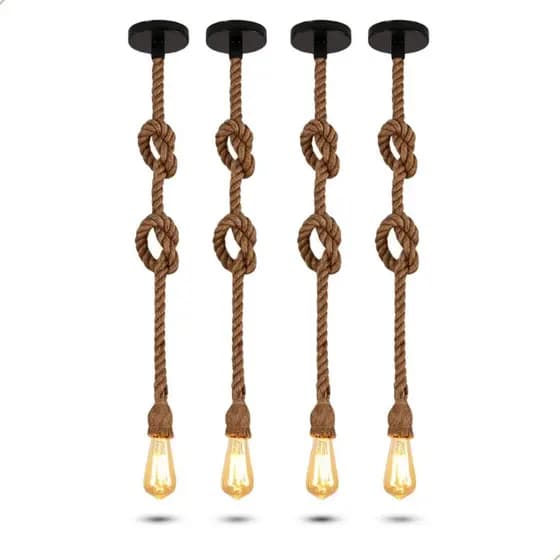 Kit 4 Pendente Corda Sisal 2 Metros com 4 Lâmpada Filamento Âmbar ST64 Bivolt 110v/220v Decorativo