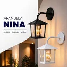 Arandela Quadrada Nina Preto/Branco Clássica Colonial Vintage Decorativa Rústica Parede Vidro Bivolt