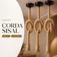 Kit 3 Pendente Corda Sisal 1 Metro Bivolt 110v 220v Vintage Rústico Decorativo Área Luminária Teto