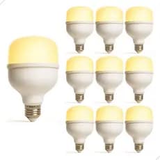 Kit 10 Lâmpada Led Bulbo 20w 3000k Branco Quente Bivolt 110v 220v Luz Amarela Aconchegante E27