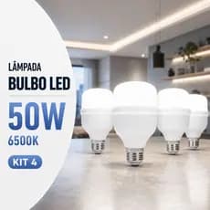 Kit 4 Lâmpada Led Bulbo 50w 6500k Branco Frio Bivolt 110v 220v Soquete E27 Econômica Luz Branca