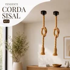 Kit 2 Pendente Corda Sisal 1 Metro Bivolt 110v 220v Vintage Rústico Decorativo Área Luminária Teto