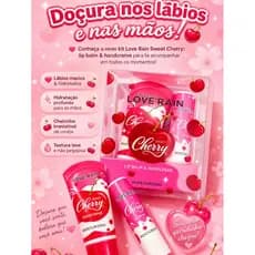 Kit Love Rain Sweet Cherry -Balm Labial e um creme Hidratante para as mãos com fragancia de cereja